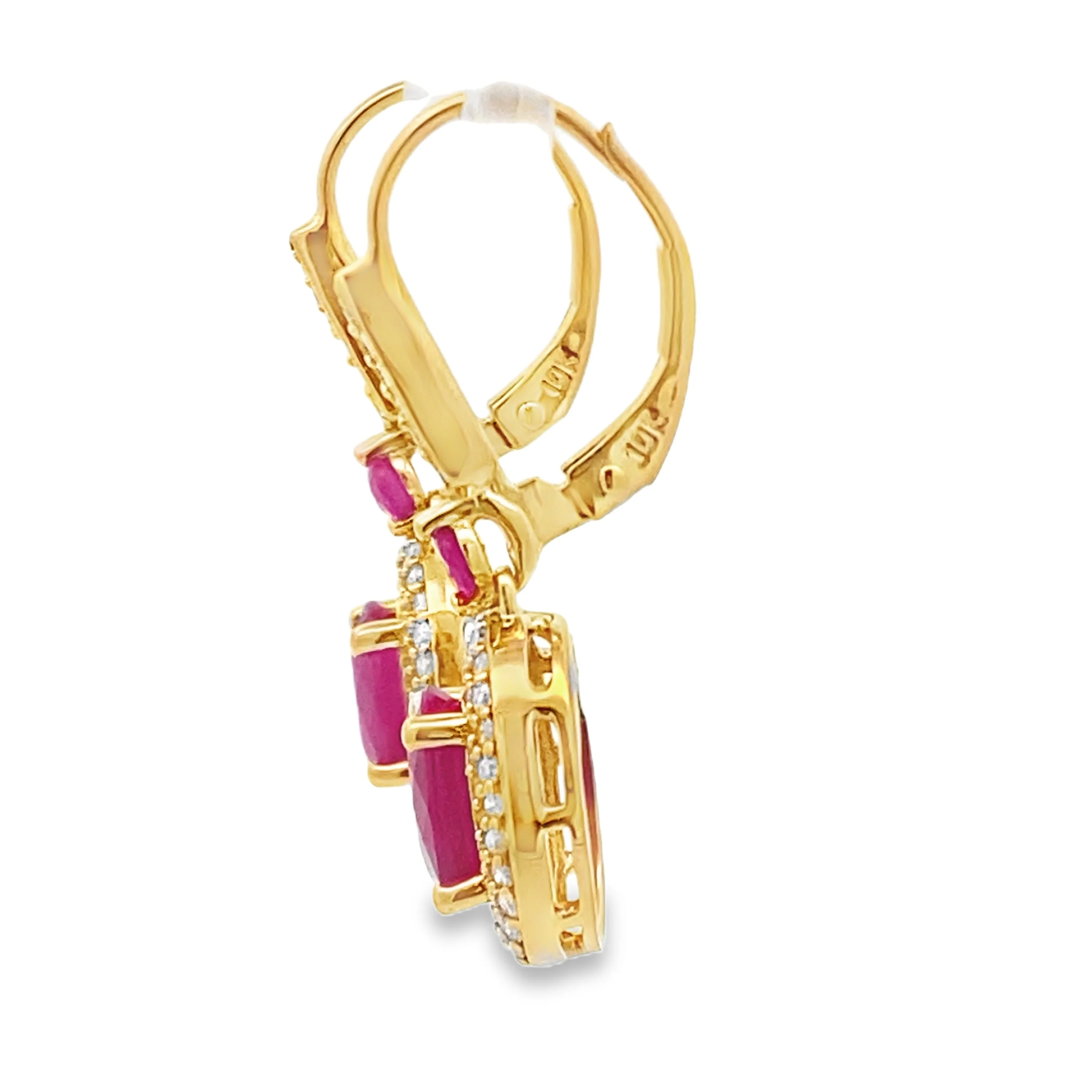3.50ct Ruby Diamond Dangle Earrings 10KT Yellow Gold - Image 2