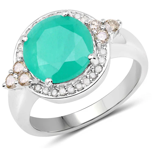 3.51 Carat Genuine Emerald, Champagne Diamond and White Diamond .925 Sterling Silver Ring - Image 4