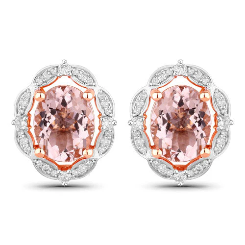 3.52 Carat Genuine Morganite and White Diamond 14K Rose Gold Earrings - Image 3