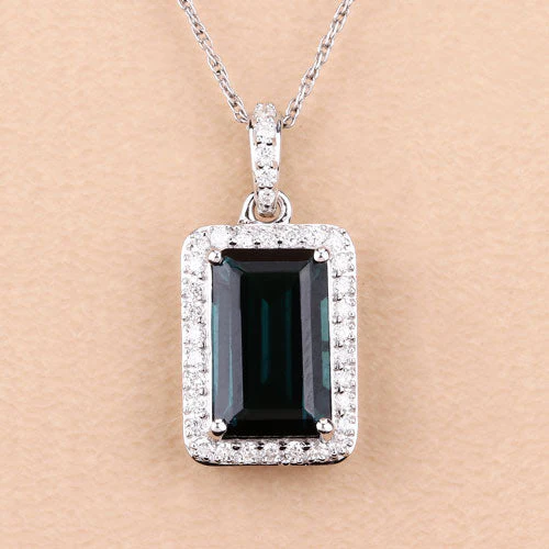 3.55 Carat Genuine Green Tourmaline and White Diamond 14K White Gold Pendant - Image 11