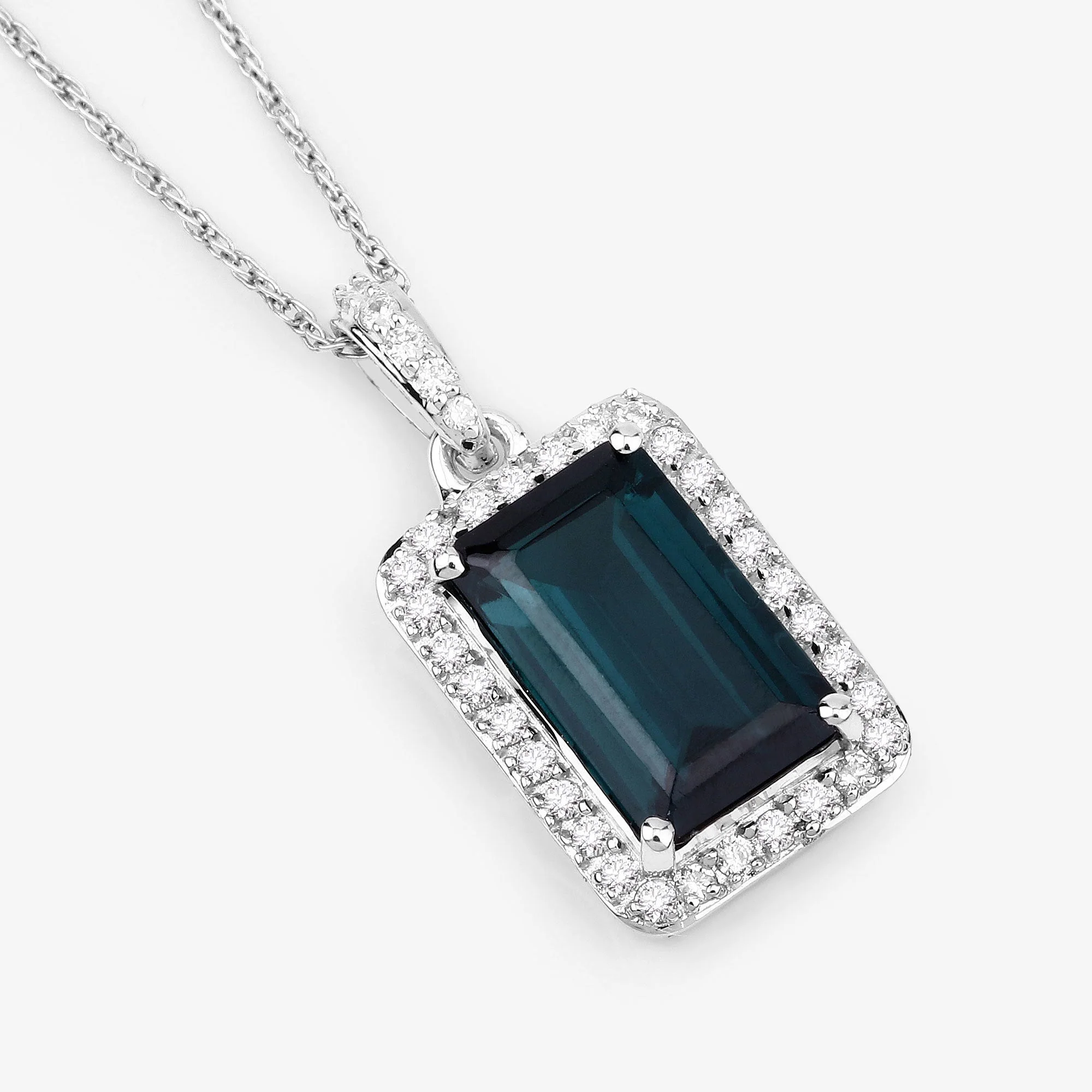 3.55 Carat Genuine Green Tourmaline and White Diamond 14K White Gold Pendant - Image 3