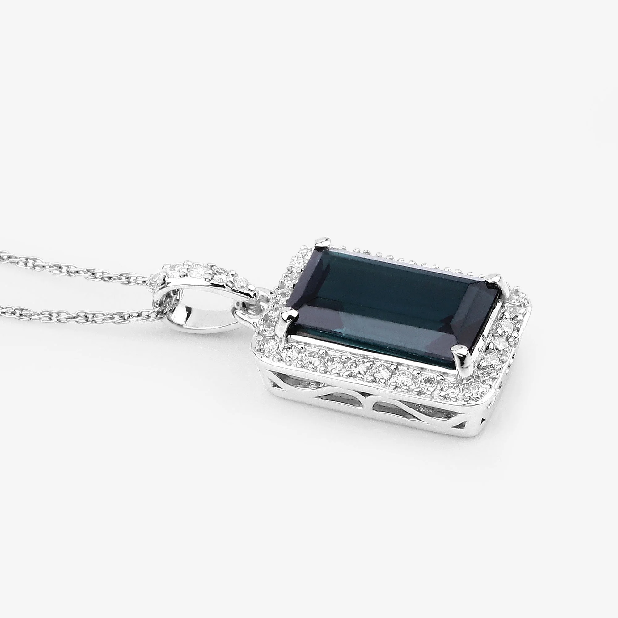 3.55 Carat Genuine Green Tourmaline and White Diamond 14K White Gold Pendant - Image 4