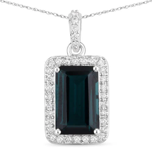 3.55 Carat Genuine Green Tourmaline and White Diamond 14K White Gold Pendant - Image 5