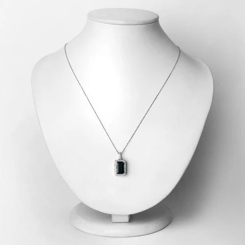 3.55 Carat Genuine Green Tourmaline and White Diamond 14K White Gold Pendant - Image 6