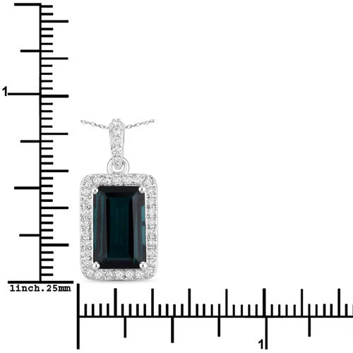 3.55 Carat Genuine Green Tourmaline and White Diamond 14K White Gold Pendant - Image 7