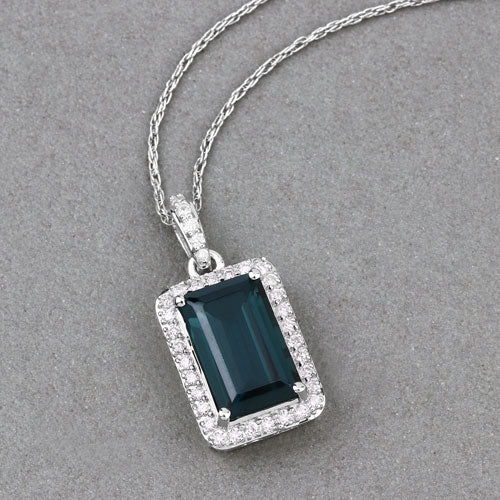 3.55 Carat Genuine Green Tourmaline and White Diamond 14K White Gold Pendant - Image 8