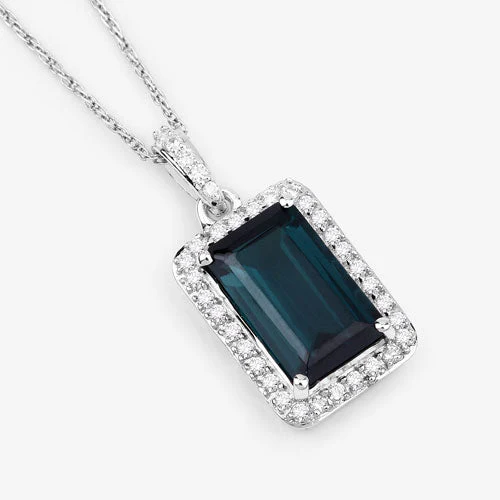 3.55 Carat Genuine Green Tourmaline and White Diamond 14K White Gold Pendant - Image 9