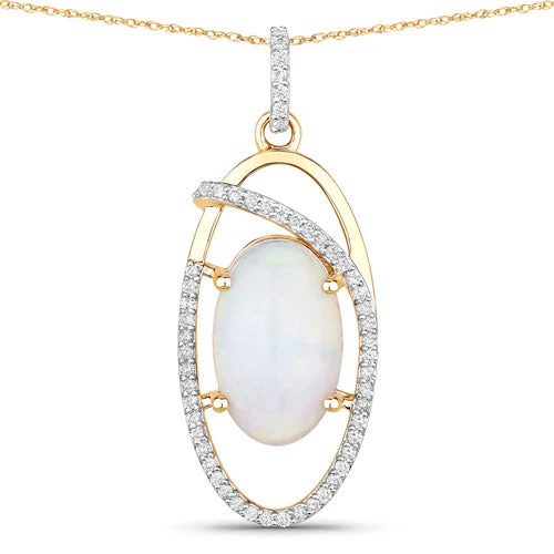 3.59 Carat Genuine Ethiopian Opal and White Diamond 14K Yellow Gold Pendant - Image 2