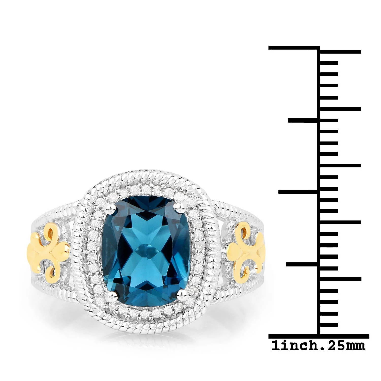 3.59 Carat Genuine London Blue Topaz and White Diamond 14K Yellow Gold with .925 Sterling Silver Ring - Image 3