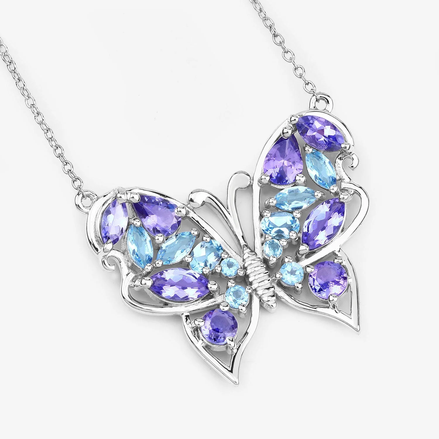 3.60 Carat Genuine Tanzanite and Swiss Blue Topaz .925 Sterling Silver Necklace - Image 4