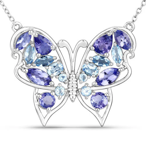3.60 Carat Genuine Tanzanite and Swiss Blue Topaz .925 Sterling Silver Necklace - Image 5