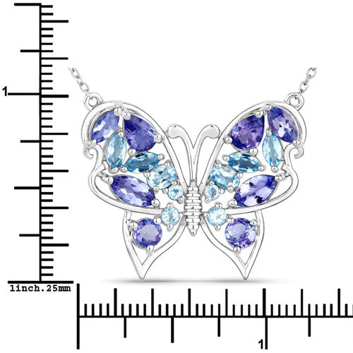 3.60 Carat Genuine Tanzanite and Swiss Blue Topaz .925 Sterling Silver Necklace - Image 7