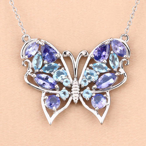 3.60 Carat Genuine Tanzanite and Swiss Blue Topaz .925 Sterling Silver Necklace - Image 9