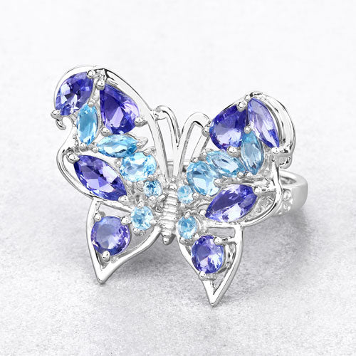 3.60 Carat Genuine Tanzanite and Swiss Blue Topaz .925 Sterling Silver Ring - Image 8