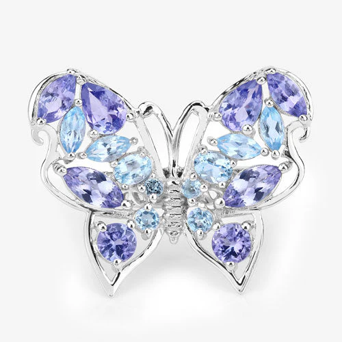 3.60 Carat Genuine Tanzanite and Swiss Blue Topaz .925 Sterling Silver Ring - Image 12