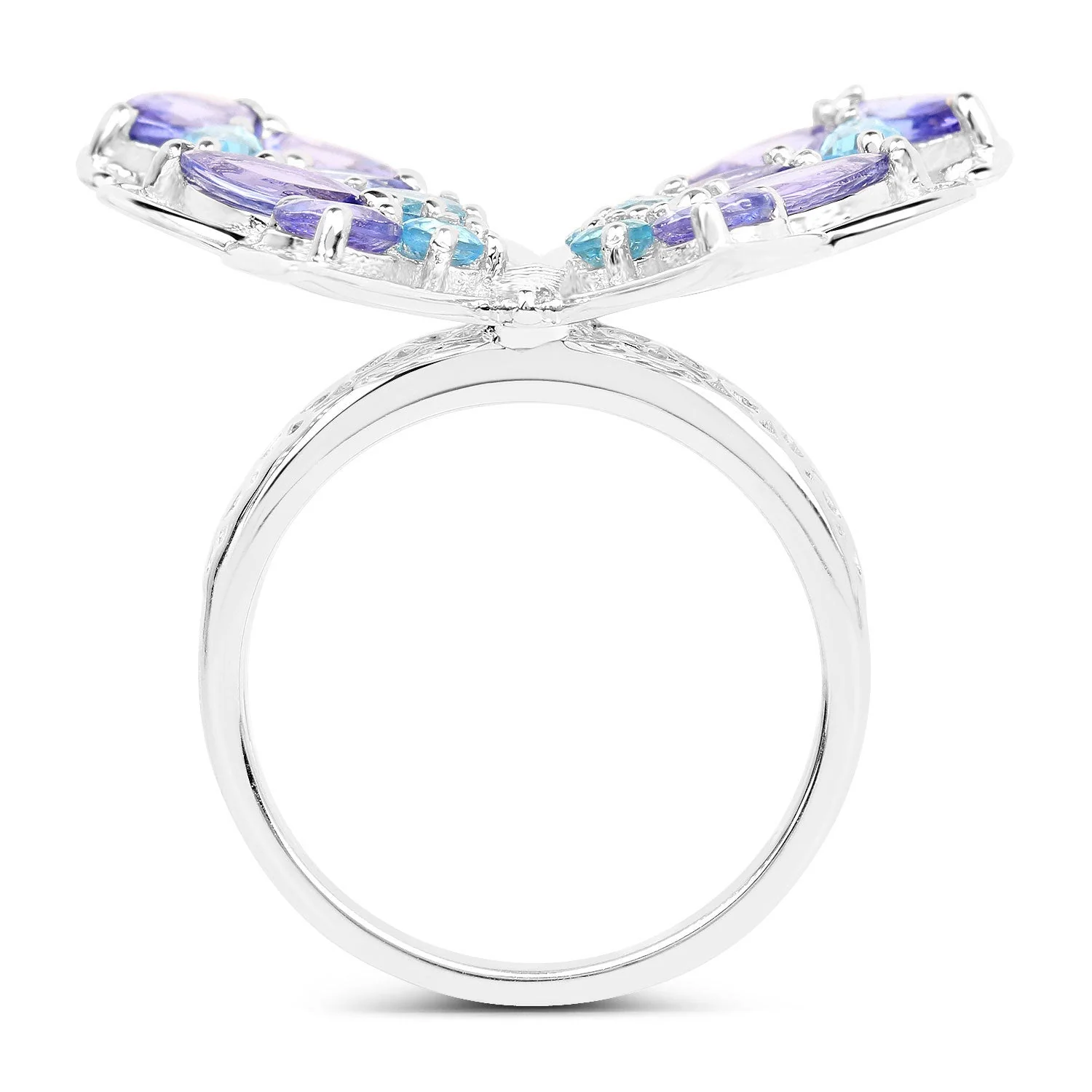 3.60 Carat Genuine Tanzanite and Swiss Blue Topaz .925 Sterling Silver Ring - Image 2