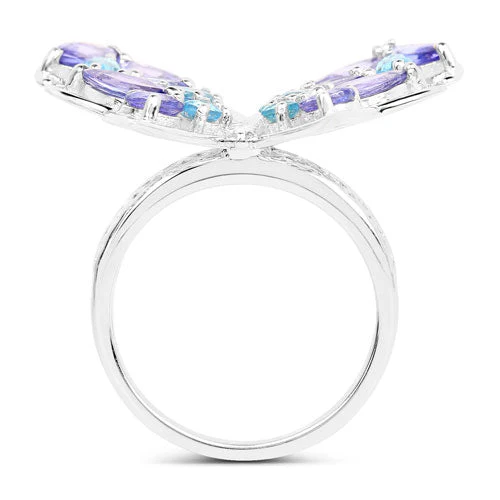 3.60 Carat Genuine Tanzanite and Swiss Blue Topaz .925 Sterling Silver Ring - Image 6