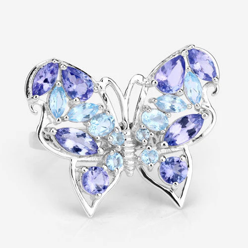 3.60 Carat Genuine Tanzanite and Swiss Blue Topaz .925 Sterling Silver Ring - Image 9