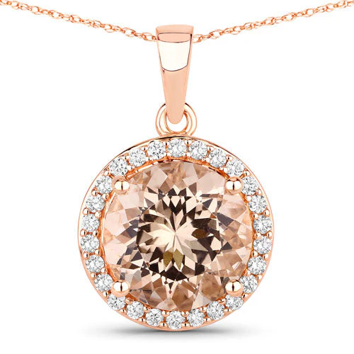 3.61 Carat Genuine Morganite and White Diamond 14K Rose Gold Pendant - Image 2