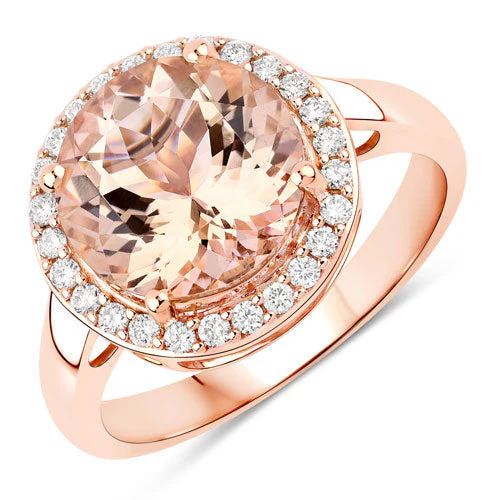 3.61 Carat Genuine Morganite and White Diamond 14K Rose Gold Ring - Image 2