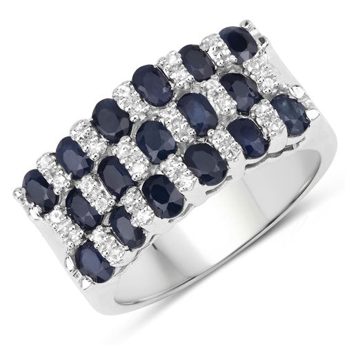 3.66 Carat Genuine Blue Sapphire and White Topaz .925 Sterling Silver Ring - Image 4