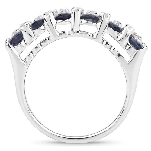 3.66 Carat Genuine Blue Sapphire and White Topaz .925 Sterling Silver Ring - Image 5