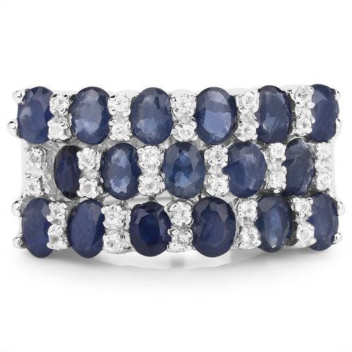 3.66 Carat Genuine Blue Sapphire and White Topaz .925 Sterling Silver Ring - Image 6