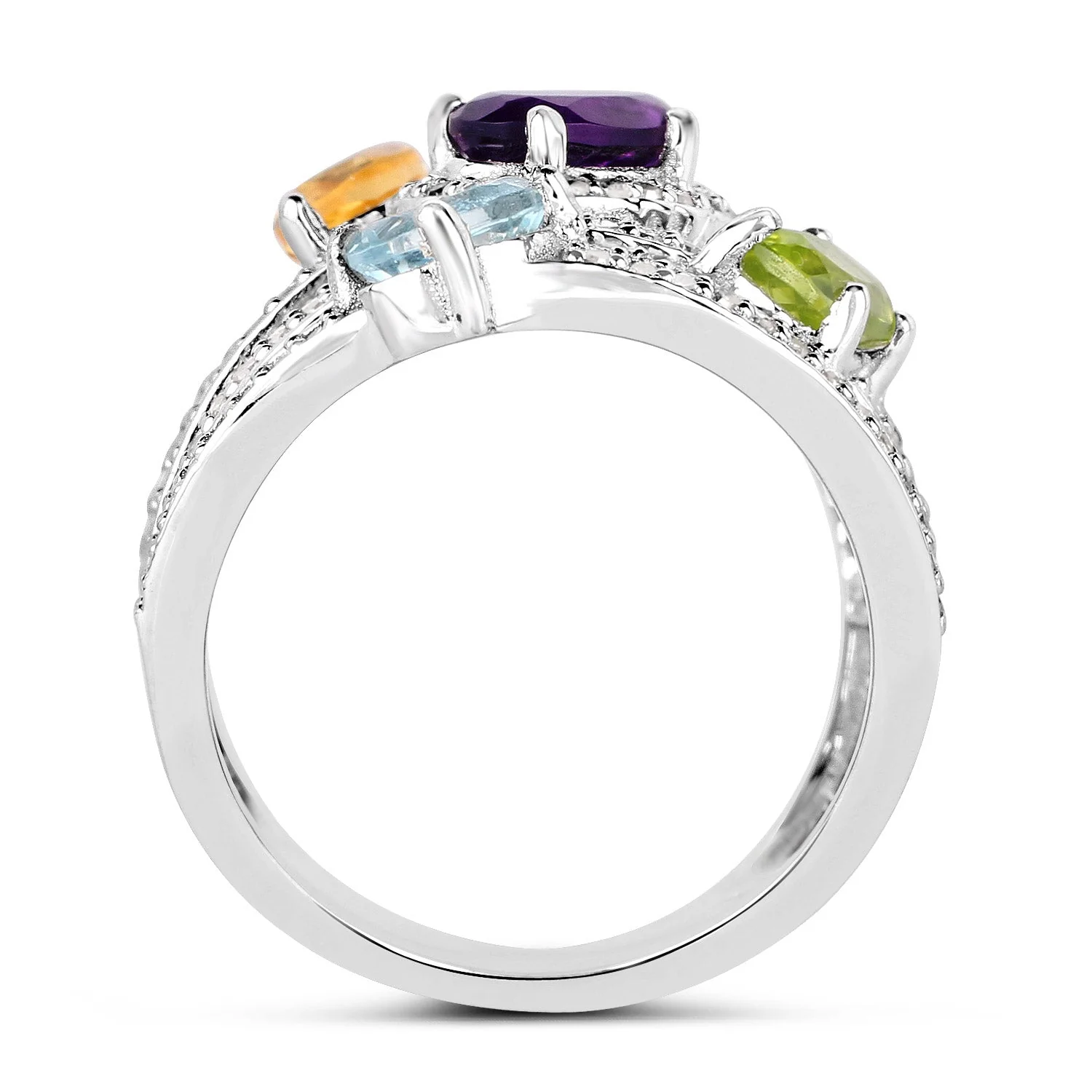 3.66 Carat Genuine Multi Stones .925 Sterling Silver Ring - Image 2