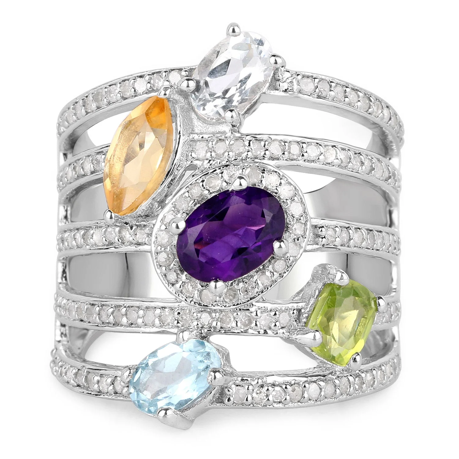 3.66 Carat Genuine Multi Stones .925 Sterling Silver Ring - Image 3