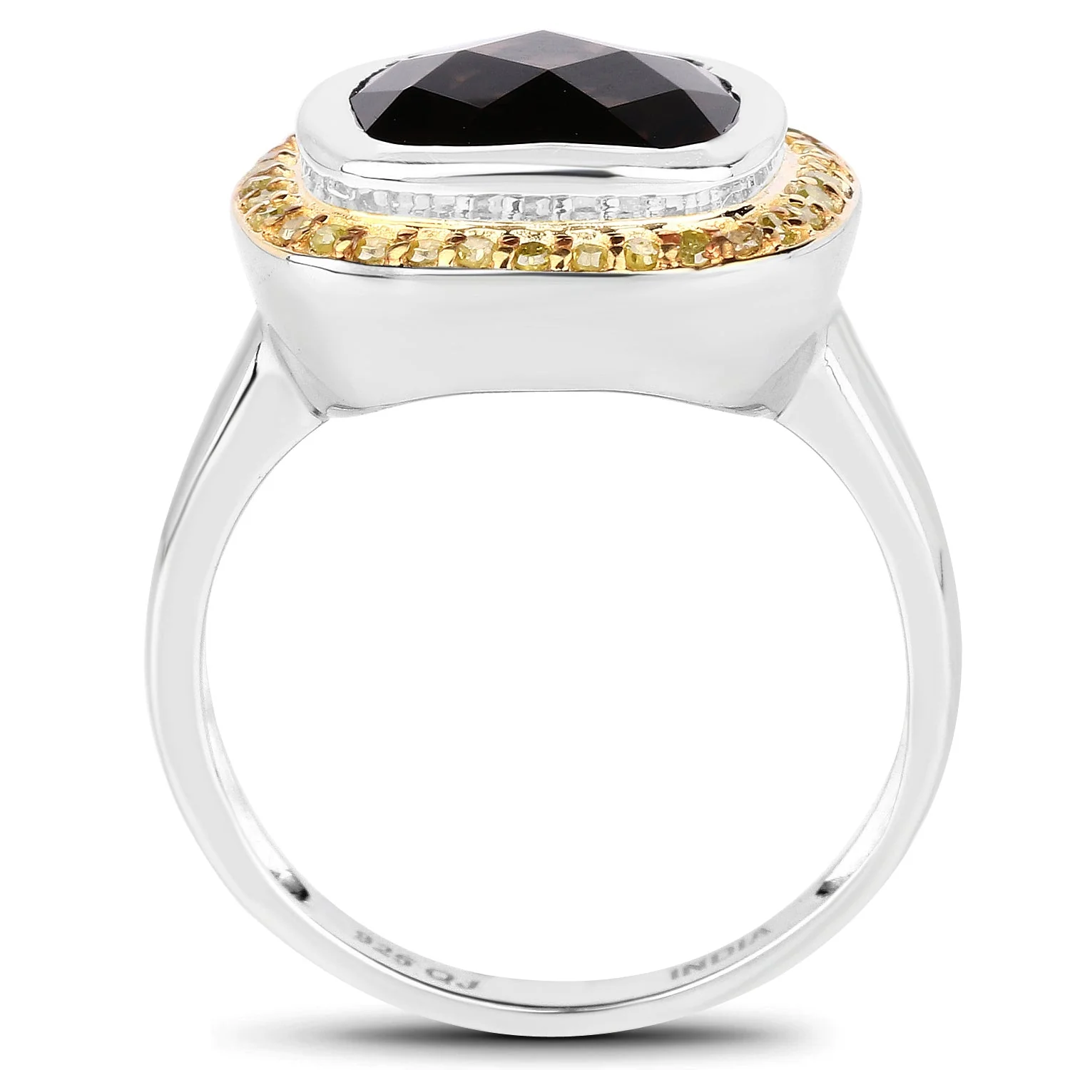3.67 Carat Genuine Smoky Quartz and Yellow Diamond .925 Sterling Silver Ring - Image 2