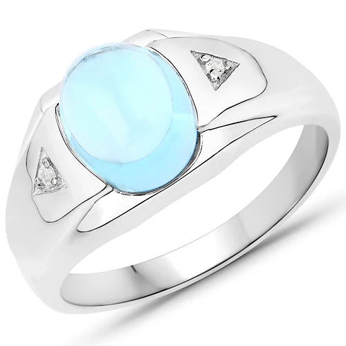 3.67 Carat Genuine Swiss Blue Topaz and White Topaz .925 Sterling Silver Ring - Image 4