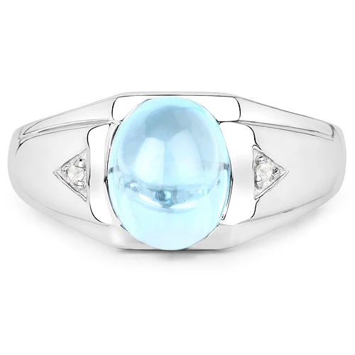 3.67 Carat Genuine Swiss Blue Topaz and White Topaz .925 Sterling Silver Ring - Image 6