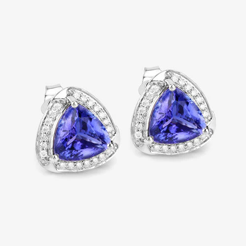 3.70 Carat Genuine Tanzanite and White Diamond 14K White Gold Earrings - Image 8