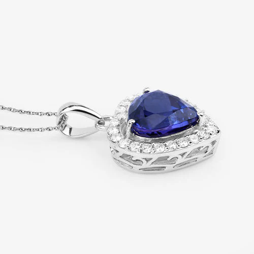 3.74 Carat Genuine Tanzanite and White Diamond 14K White Gold Pendant - Image 10