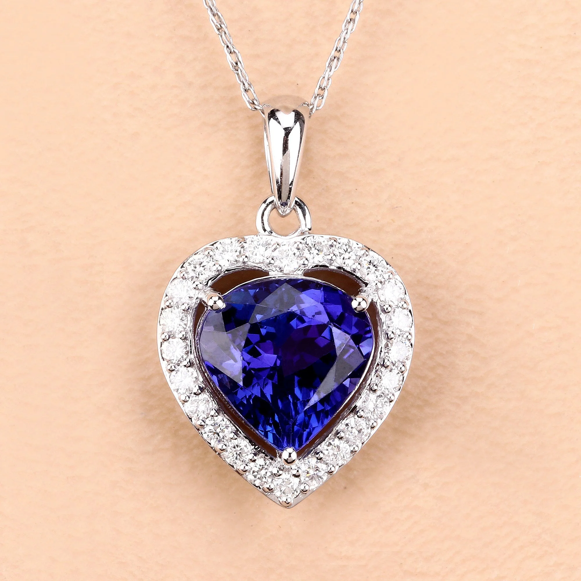 3.74 Carat Genuine Tanzanite and White Diamond 14K White Gold Pendant - Image 3