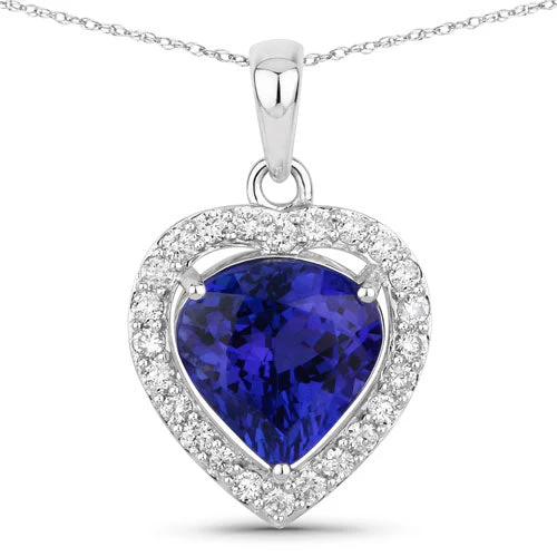 3.74 Carat Genuine Tanzanite and White Diamond 14K White Gold Pendant - Image 5