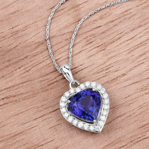 3.74 Carat Genuine Tanzanite and White Diamond 14K White Gold Pendant - Image 6