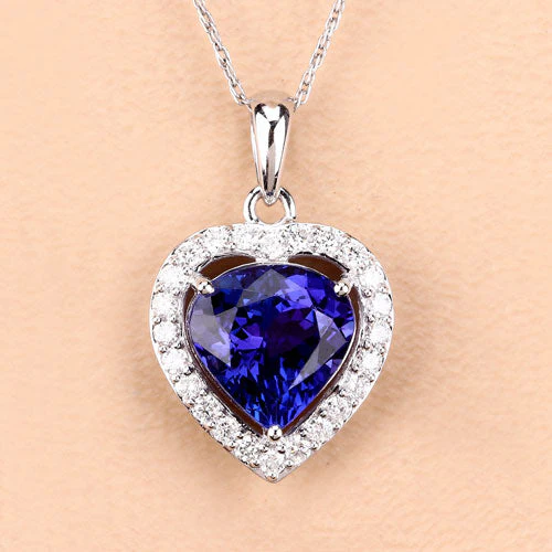 3.74 Carat Genuine Tanzanite and White Diamond 14K White Gold Pendant - Image 7