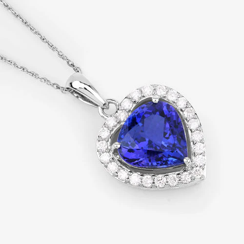 3.74 Carat Genuine Tanzanite and White Diamond 14K White Gold Pendant - Image 8