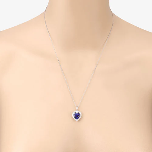 3.74 Carat Genuine Tanzanite and White Diamond 14K White Gold Pendant - Image 9