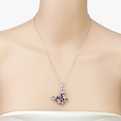 3.80 Carat Genuine Multi Stones .925 Sterling Silver Pendant - Image 10