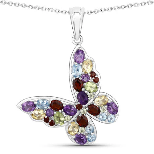 3.80 Carat Genuine Multi Stones .925 Sterling Silver Pendant - Image 5