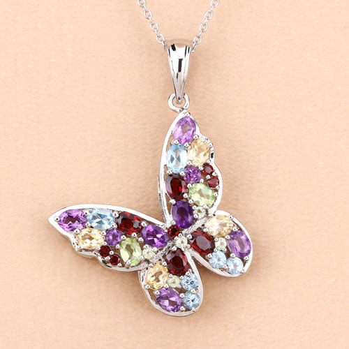 3.80 Carat Genuine Multi Stones .925 Sterling Silver Pendant - Image 9