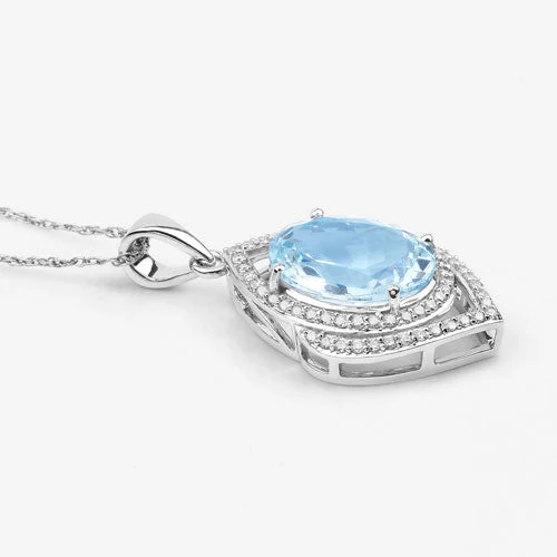 3.82 Carat Genuine Aquamarine and White Diamond 14K White Gold Pendant - Image 10