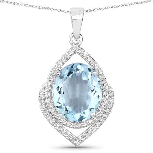 3.82 Carat Genuine Aquamarine and White Diamond 14K White Gold Pendant - Image 5