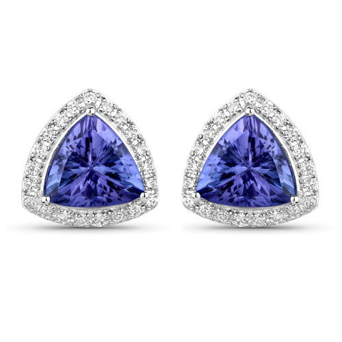 3.82 Carat Genuine Tanzanite and White Diamond 14K White Gold Earrings - Image 5