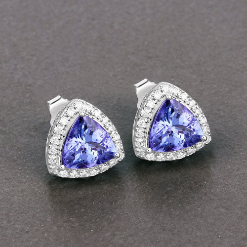 3.82 Carat Genuine Tanzanite and White Diamond 14K White Gold Earrings - Image 6