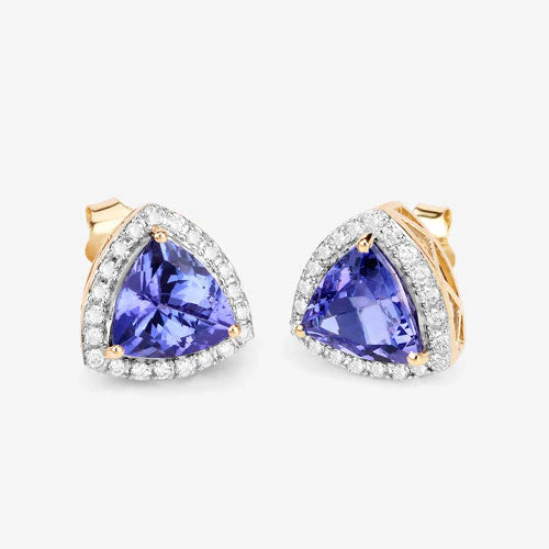 3.82 Carat Genuine Tanzanite and White Diamond 14K Yellow Gold Earrings - Image 7