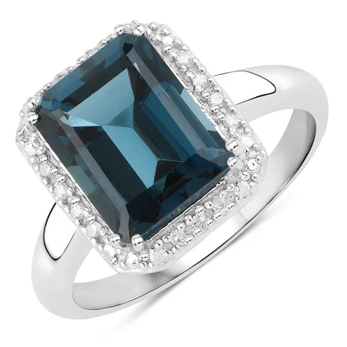 3.86 Carat Genuine London Blue Topaz and White Diamond .925 Sterling Silver Ring - Image 2