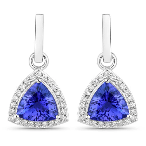3.86 Carat Genuine Tanzanite and White Diamond 14K White Gold Earrings - Image 4